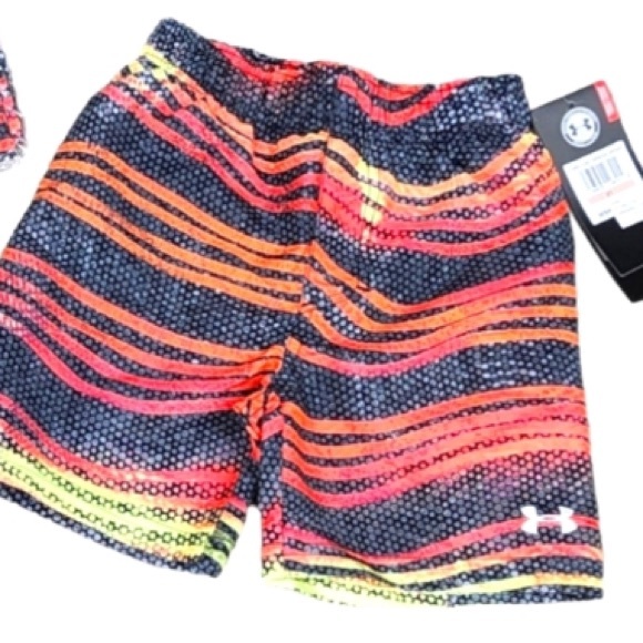 NEW! UNDER ARMOUR Youth Board Shorts Swim Trunks Orange Spark Gray Stripe 2T - Picture 2 of 10